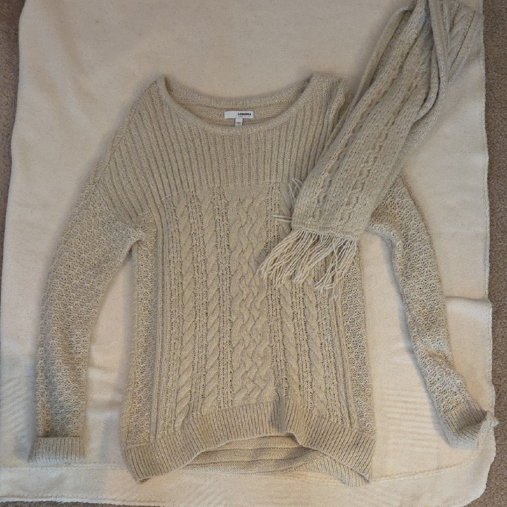 Sonoma Women's Knit Sweater and Scarf Set - Cream